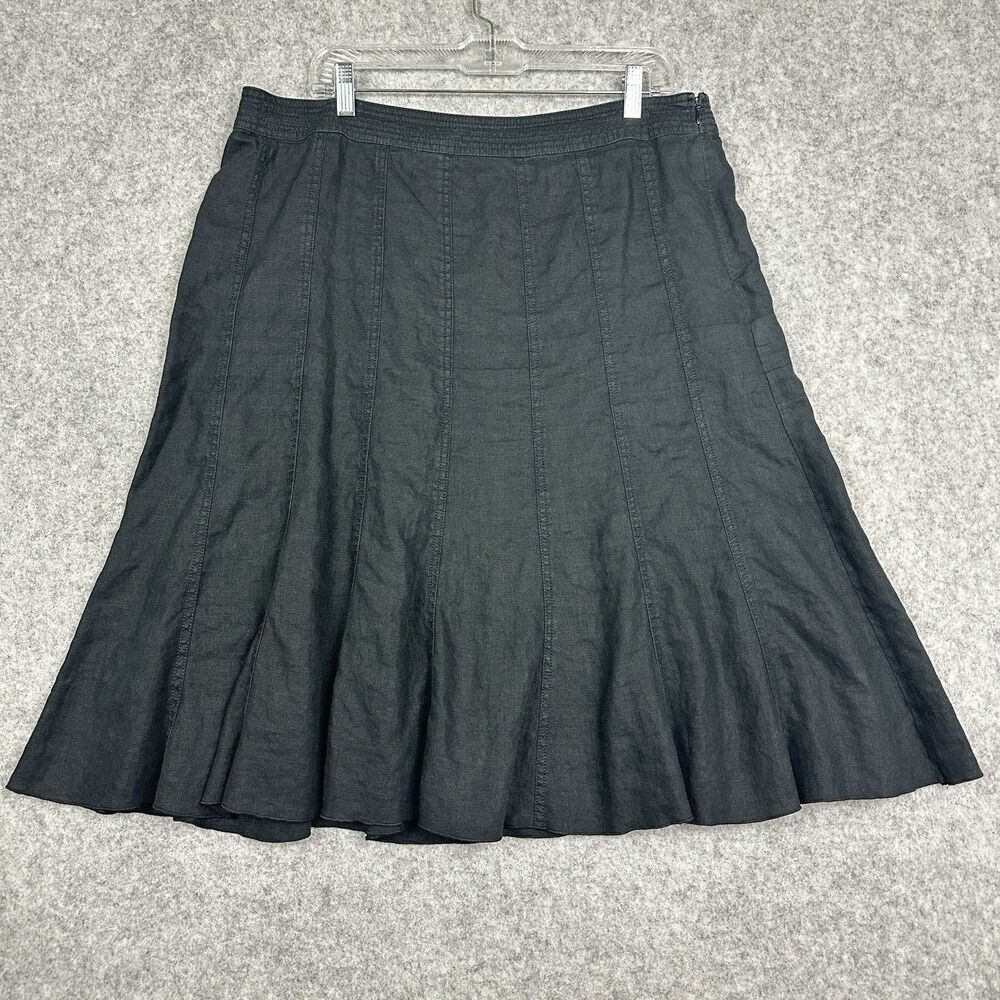 Liz Claiborne Linen Paneled A Line Flare Midi Skirt Women 14 Black Costal Casual